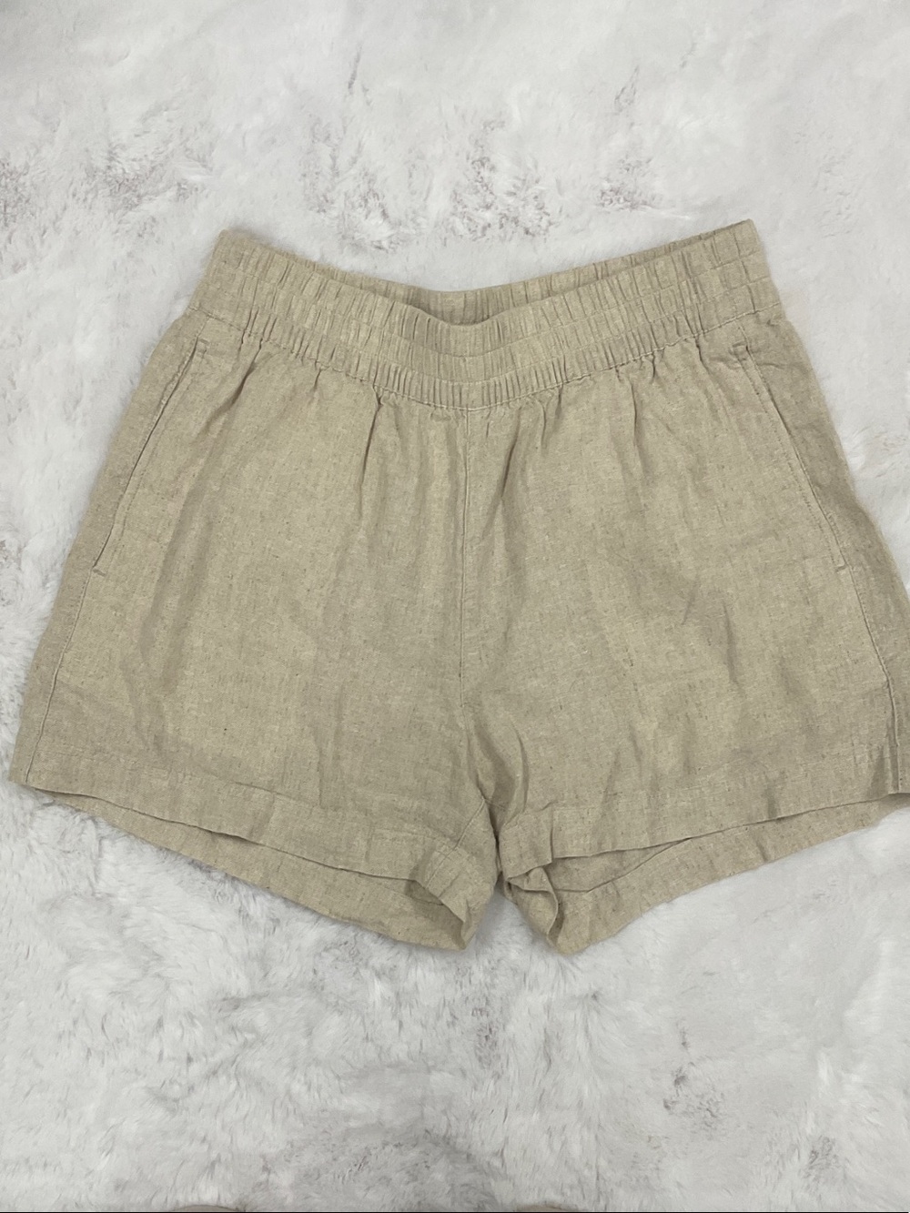 Old Navy Neutral-Tone High Waist Elastic Linen Shorts